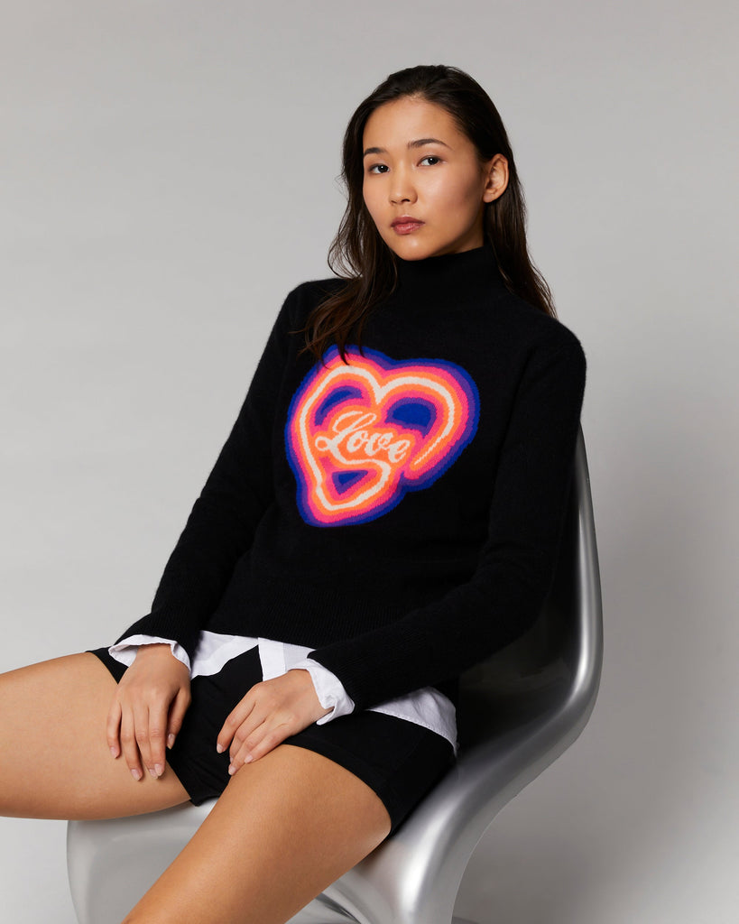 Pull Col Montant Coeur Neon Léger