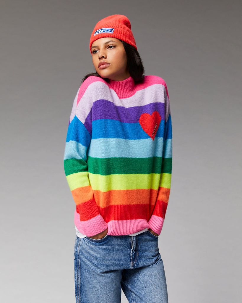 Pull Col Montant Multicolore Coeur